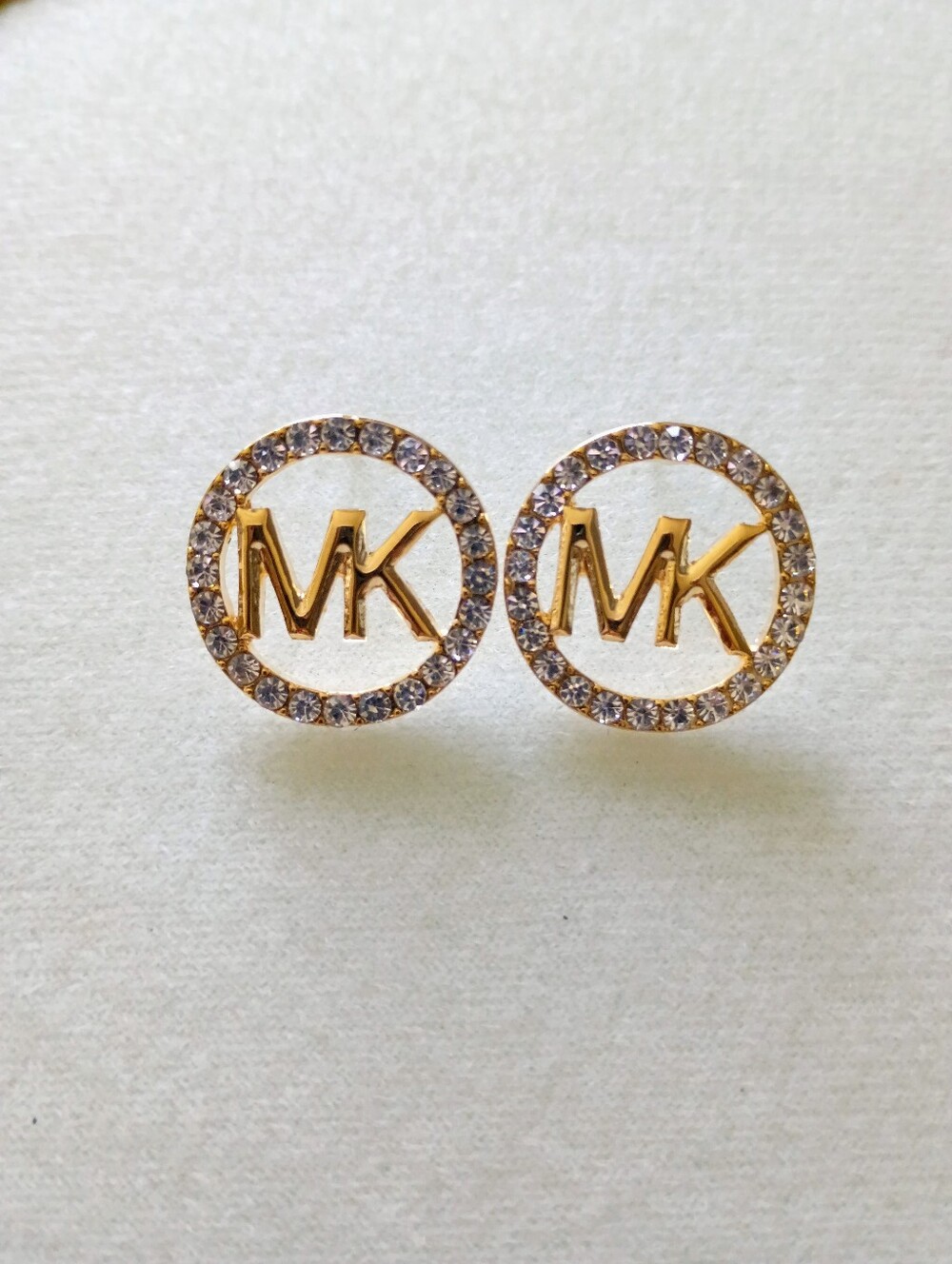 New Gold-Tone Crystal Circle Stud Earrings
